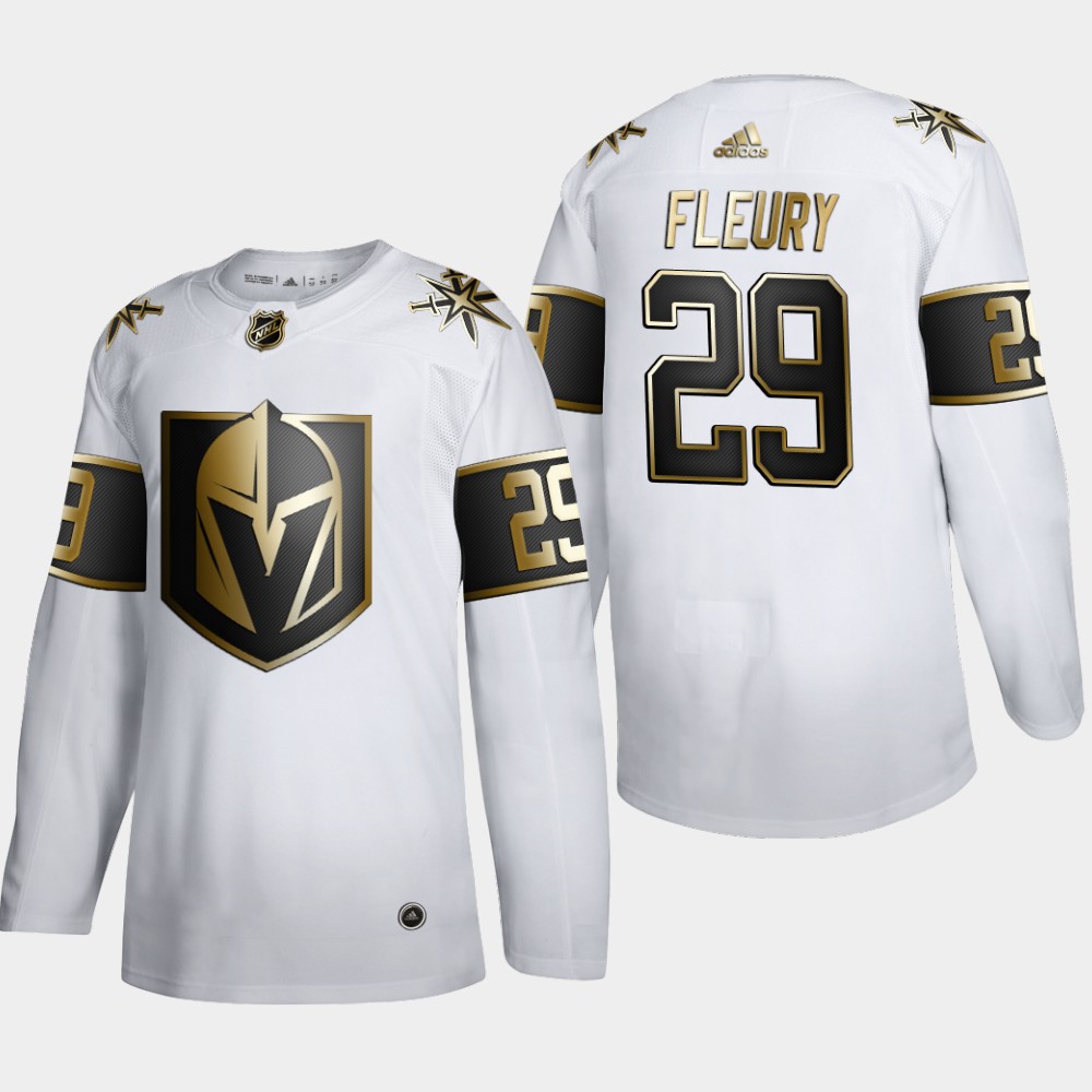 Men Vegas Golden Knights 29 Marc-Andre Fleury Adidas White Golden Edition Limited Stitched NHL Jersey